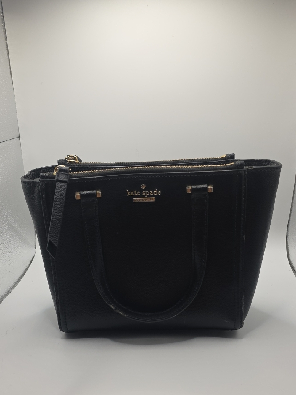 kate spade black leather satchel with gold hardware